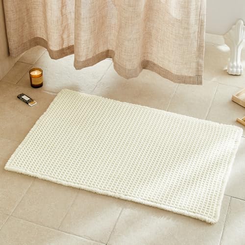TYUU Cream White Waffle Bath Mat, Boho Bathroom Rugs Non Slip by TYUU