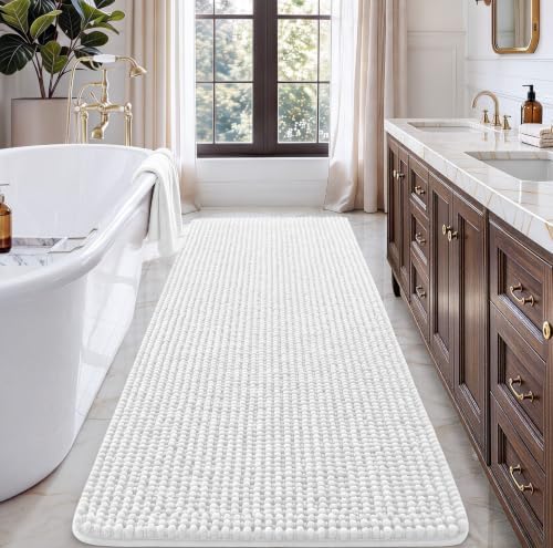 Ophanie White Bathroom Runner Rugs 72x24, Soft Chenille Bath Mat, Non Slip by Ophanie