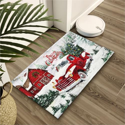 Giwawa Red Truck Bath Rug Winter Pine Tree Bathtub Mats 20X32 Inch Non Slip - Image 6