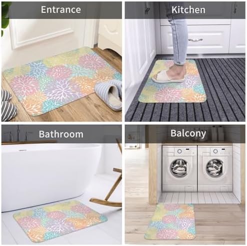 Colorful Chrysanthemum Floral Bath Mat 24x16 Inch Non-Slip Soft Microfiber - Image 7