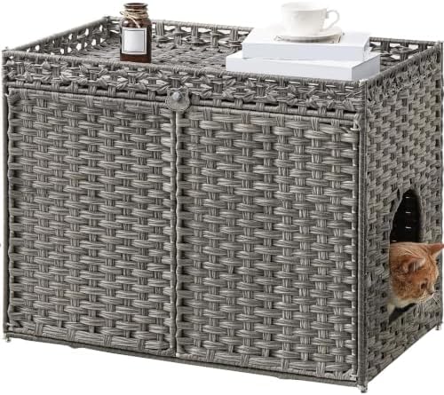 SETVSON Cat Litter Box Enclosure Furniture, Handwoven PE Rattan by SETVSON