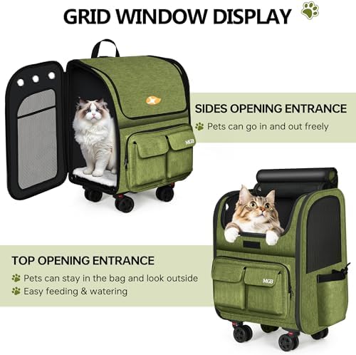MGB Foldable Pet Carrier with Wheels, Olive Drab - Image 5