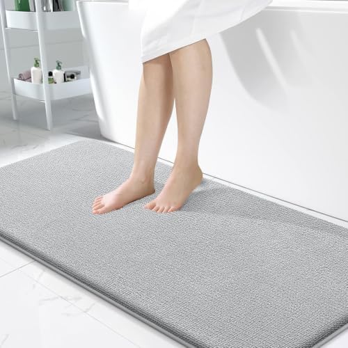 OLANLY Memory Foam Bathroom Runner Rugs 50x30, Absorbent Mat, Light Grey by OLANLY