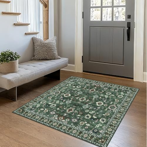 Square 4x4 Rug Soft Non Slip Machine Washable Indoor Carpet Green - Image 2