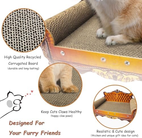 Luxury Cardboard Cat Scratcher Sofa Bed, Couch Shaped Cat Scratching Board - Image 3