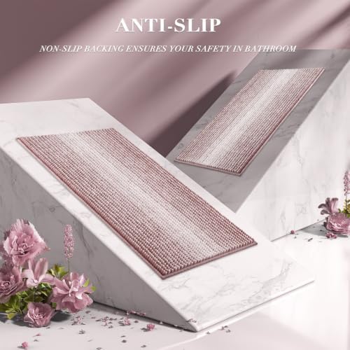 BSICPRO Bathroom Rugs Sets 2 Piece, Non Slip Striped Bath Mats, Mauve Brown - Image 4