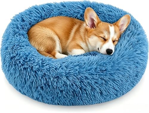 Calming Donut Dog and Cat Bed for Indoor Cats, Anti-Anxiety Round Fluffy Soft by Homeuslynn