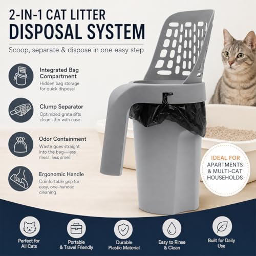3 in 1 Cat Litter Scoop with Bag Holder, 11.8 Inch, Daily Use - Image 2