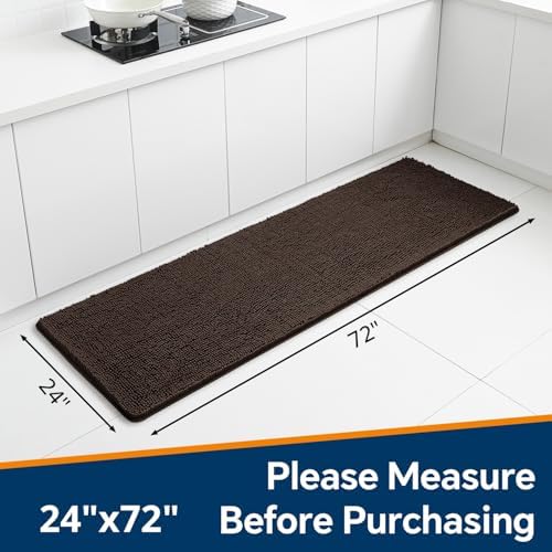 Chenille Bathroom Runner Rug 24"x72" Brown, Plush Bath Mat - Image 2