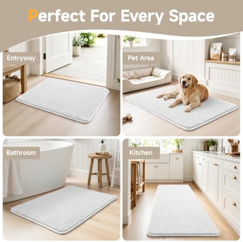 Ophanie White Bathroom Rugs 30x20, Soft Chenille Bath Mat, Non Slip Absorbent - Image 7