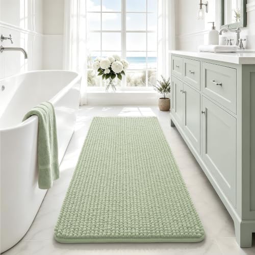 Ophanie Sage Green Bathroom Rugs 48x24, Soft Chenille Bath Mat, Non Slip by Ophanie