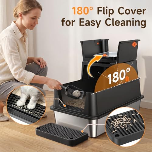 XL Enclosed Stainless Steel Litter Box - Image 3
