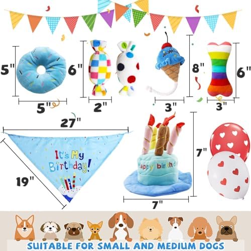 lilfrd 9Pcs Blue Dog Birthday Toy Set, Squeaky Hat Bandana Gift - Image 3