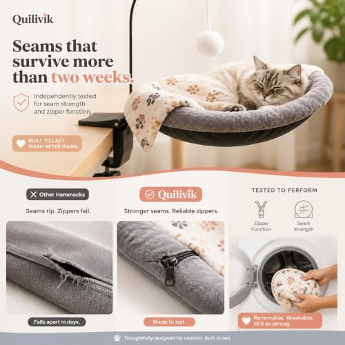 Cat Desk Bed – Reinforced Steel Clamp, Won't Collapse, Sunken Faux Fur Hammock - Image 4