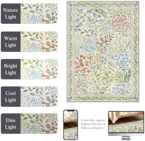 Floral Area Rug Washable Living Room Rugs 3x5 Vintage Soft Non-Slip Carpet - Image 5