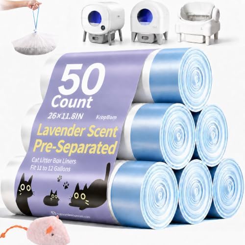 50 Count 26"x11.8" Automatic Cat Litter Box Bags Liners, Lavender Scent by KropBom