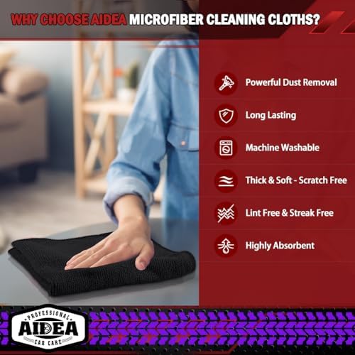AIDEA Microfiber Cleaning Cloth Black 20PK, Microfiber Towels - Image 3