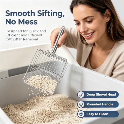 Cat Litter Scoop with Holder, Heavy Duty Metal Litter Sifter with Storage Stand - Image 6