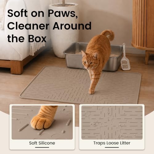 OHMO Cat Litter Mat, 23.5x16 Silicone Trapping Mat Beige - Image 3