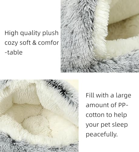 Dog Cave Bed for Small Dogs Cats Pets, Anti Anxiety Calming Plush Dog Beds - Image 4