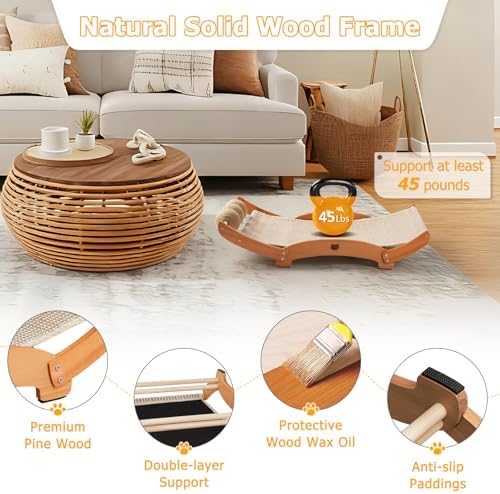 3 in 1 Sisal Cat Scratcher Bed, Solid Pine Cat Scratcher - Image 5