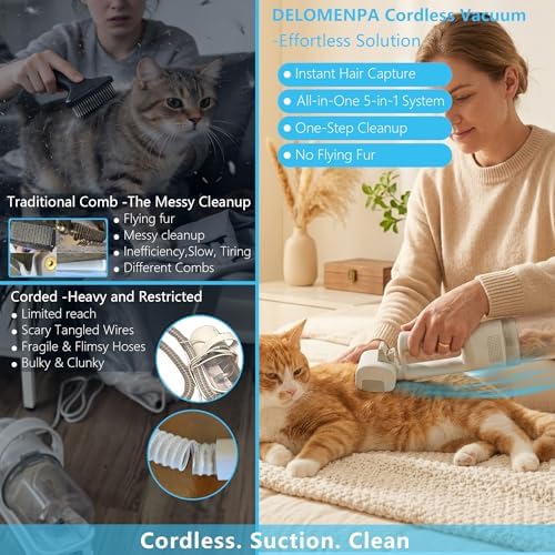 Cordless Pet Grooming Vacuum Kit, 5 in 1 Rechargeable Dog Hair Remover - Image 2