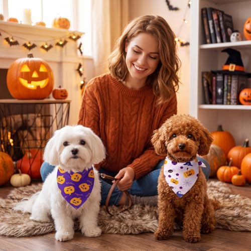 Preboun 100 Pcs Halloween Dog Bandanas Bulk, Pumpkin Ghost Bat - Image 5
