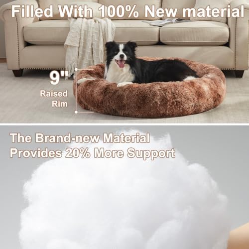 42 in Faux Fur Donut Dog Bed for Large Plus Dogs, Tie-dye Brown - Image 3