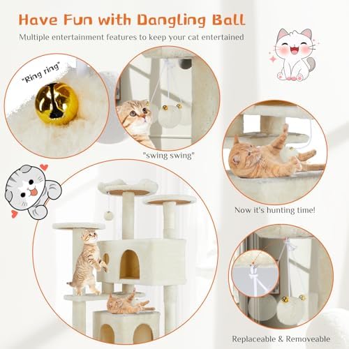 FluffyDream Cat Tree Tower for Indoor Cats, 54 Inches Multi-Level Activity Cat - Image 4