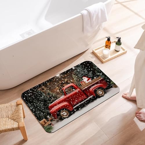 Christmas Red Truck Bathroom Rugs, Non Slip Quick Dry Winter Farmhouse Bath Mats - Image 3