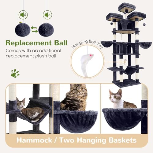 Globlazer Big XXL Cat Tower for Indoor Multiple Cats, Dark Grey - Image 5