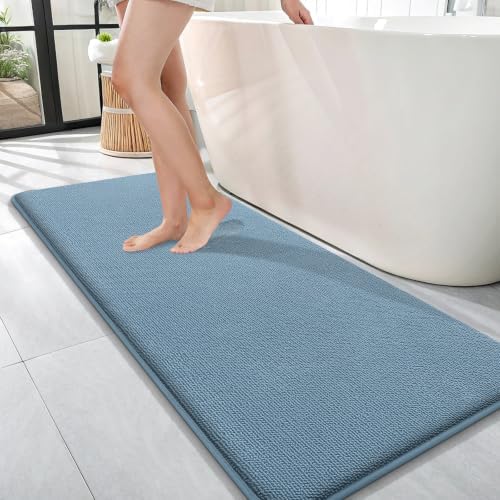 OLANLY Memory Foam Bathroom Runner Rug 47x17, Absorbent Long Mat, Airy Blue by OLANLY