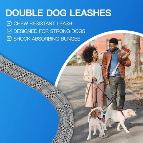 MingXpets Double Dog Leash, 360° Swivel Tangle Free Bungee Walking Training - Image 4