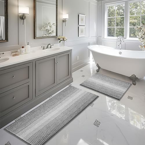 BSICPRO Bathroom Rugs Sets 2 Piece, Non Slip Striped Bath Mats by BSICPRO