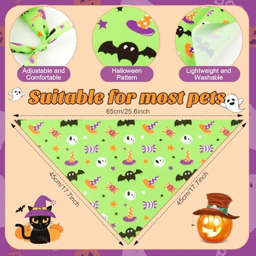 Preboun 50 Pcs Halloween Dog Bandanas Bulk, Pumpkin Ghost Bat Spider Web - Image 3