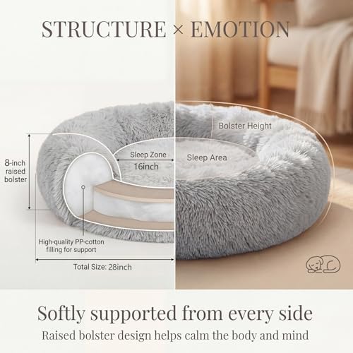 nononfish Small Dog Bed, Soft Calming Donut Plush Pet Bed - Image 4