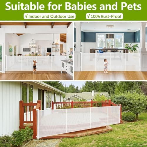 Reinforced 42" Tall 155" Retractable Baby Gates Extra Wide Dog Gate - Image 5