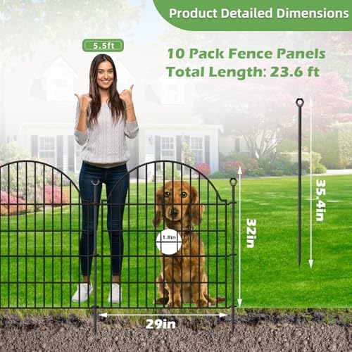 10 Panels No Dig Decorative Outdoor Garden Fence, 32in x23.6ft - Image 2