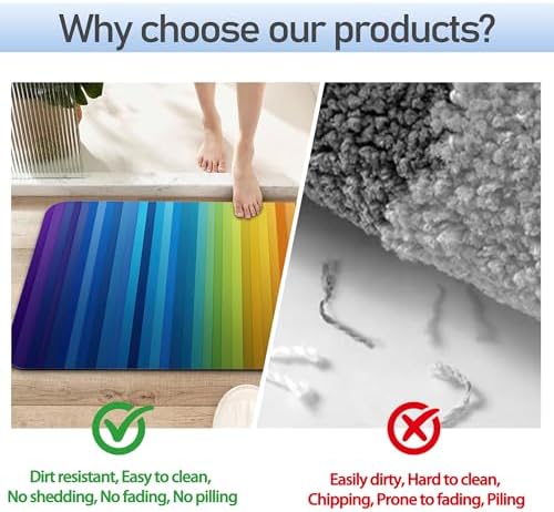 Bathroom Rug 29.5"x17", Abstract Rainbow Lines Bath Mat - Image 4