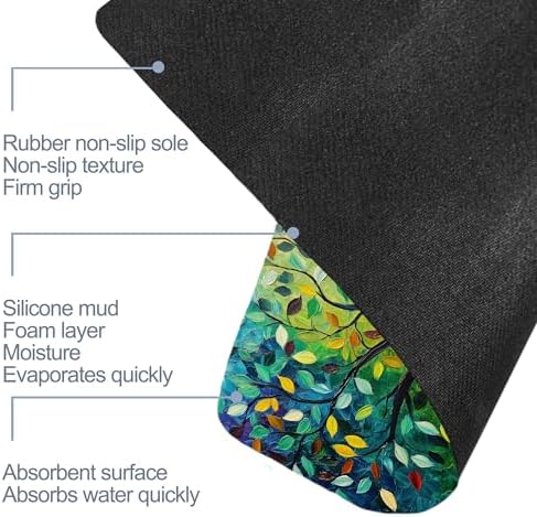 Tree of Life Bath Mat, Fast Drying Colorful Leaf Bathmats - Image 6