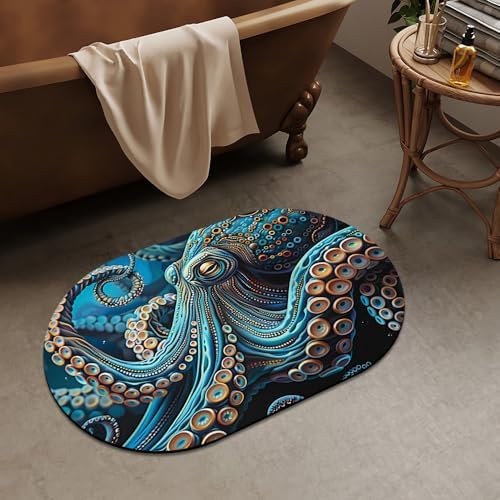 Blue Octopus, Super Absorbent Quick-Drying Bathroom Mat Rug, Rubber Non-Slip - Image 2