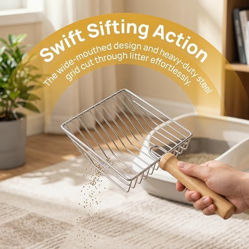 Premium Cat Litter Scoop with Stainless Steel Frame and Wooden Handle - Image 4