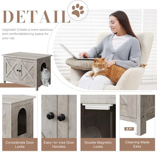 JY QAQA Cat Litter Box Enclosure, Litter Box Furniture Hidden - Image 6
