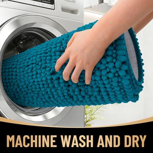 OLANLY Thick Chenille Absorbent Bathroom Rugs Mat 34x21, Peacock Blue - Image 4