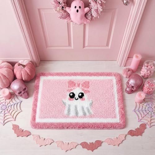 Boao Pink Ghost Halloween Bathroom Rug Pastel Ghost Bath Mat - Image 4