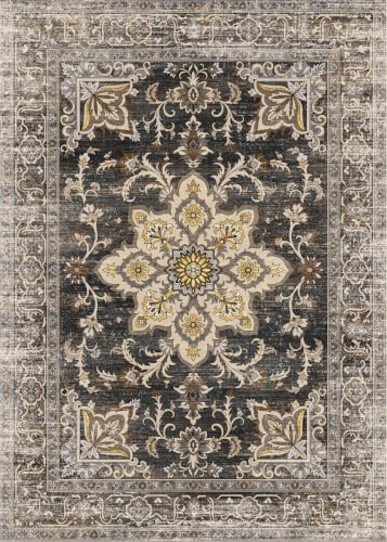 Square 4x4 Rug Soft Non Slip Washable Indoor Carpet Black/Gold by NYZEL