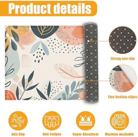 Boho Tropical Leaves Bath Mat for Bathroom, Washable Door Mat Absorbent Bath - Image 3