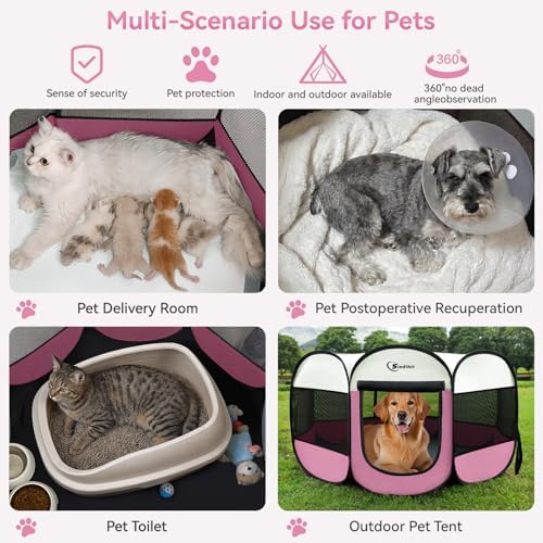 Sieidihit Dog Cat Pet Playpen Puppy Crate Cage Indoor Outdoor, Large Pink - Image 4