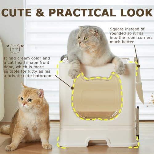 Cat Litter Box with Lid, Covered Top Entry Kitten Litter Pan - Image 3