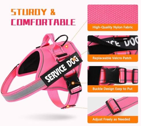 MUMUPET Service Dog Harness, No Pull & Reflective Pet Vest, Hot Pink - Image 2